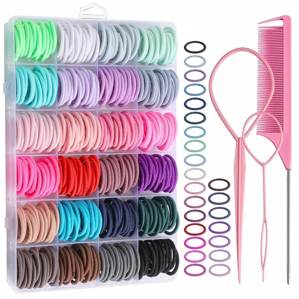 Hair Accessory Set Elastic Ties Organizer Box Comb for Kids Girls 360pcs